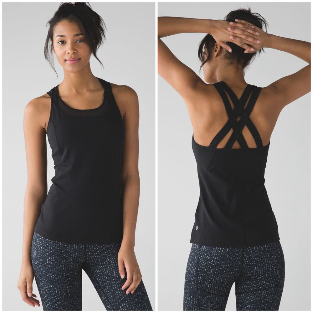 Lululemon Compassion Tank Black Size 6 *Vintage Strappy Built-In Bra Mesh